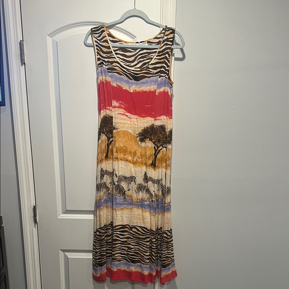 Multicolor Sleeveless Maxi Dress with button down blouse
